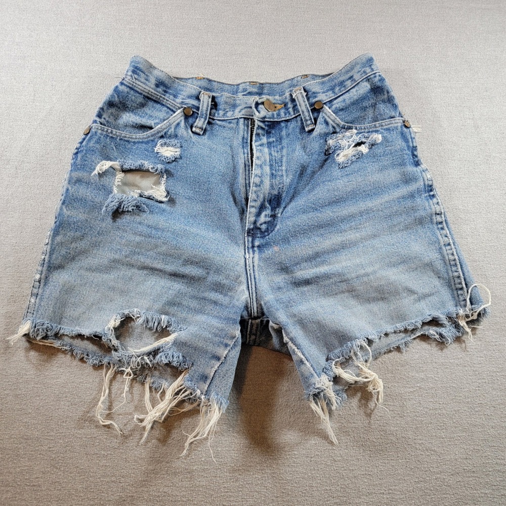 Vintage Y2K USA Made Wrangler Cut off Shorts Women 10 Blue Distressed High Rise